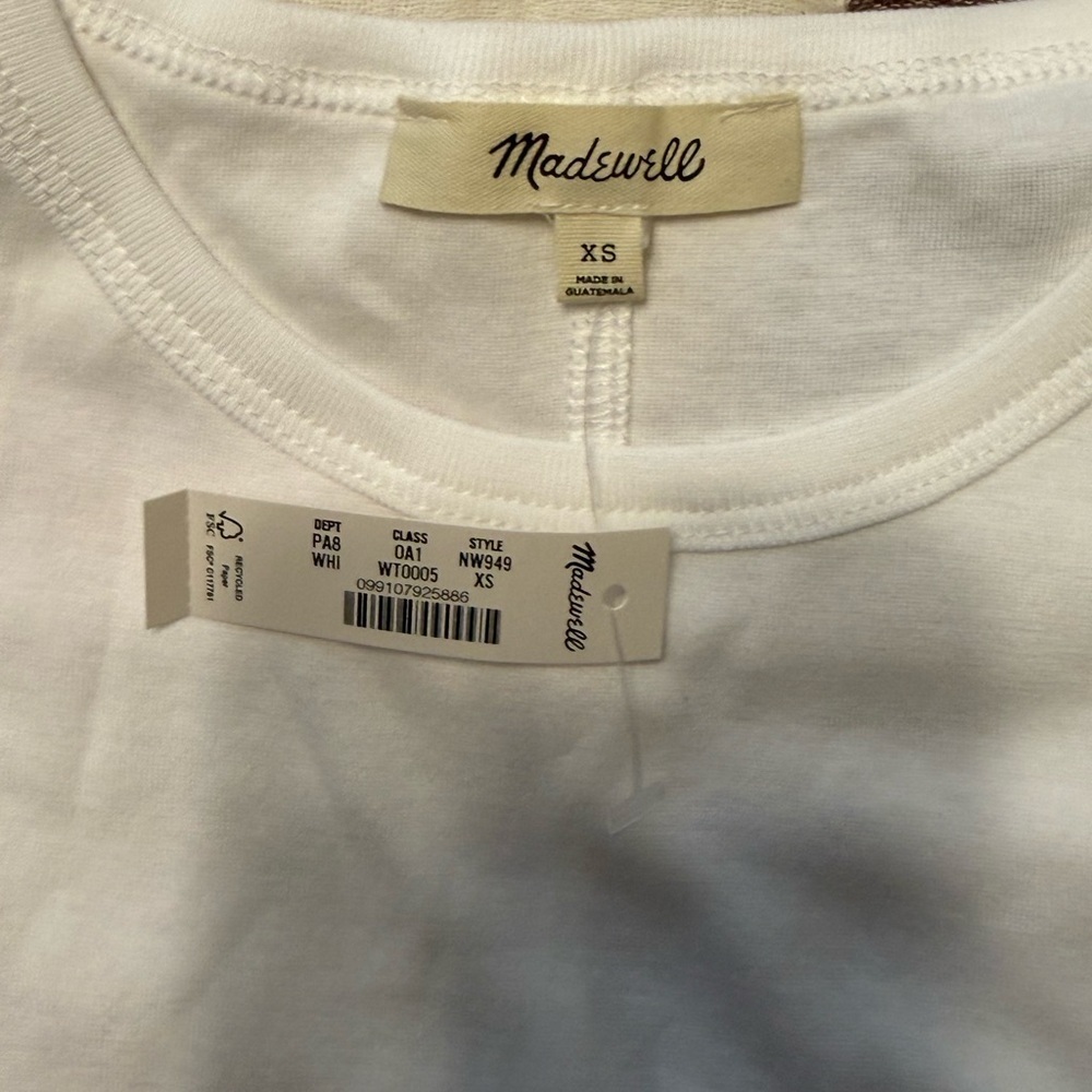 Madewell Women’s Long Sleeved Tee Shirt in Supima Cotton NWT XS White - Picture 5 of 9